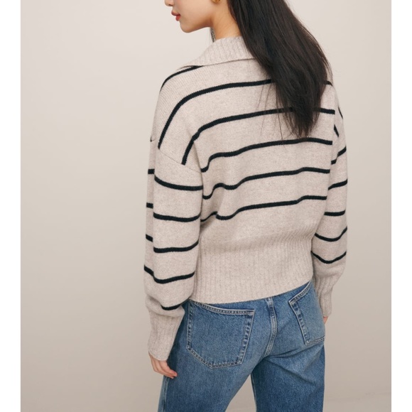 NEW Reformation Beckie Cashmere Collared Sweater Barley with Black Stripe Small - Picture 9 of 17